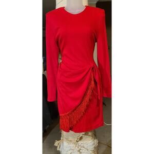 Vintage Size 4 French Knitted Long-sleeved Dress Short Skirt Fringe Wrap